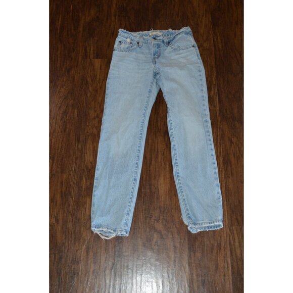 Levis Women's Middy Straight Jeans Sz 24 Light Wash Mid Rise Distressed Denim - Picture 1 of 7